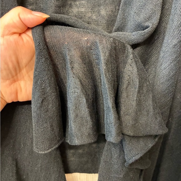 NWT DKNY Black 100% Linen Draped Waterfall Ruffle Cardigan P/S Petite Small - Picture 3 of 5